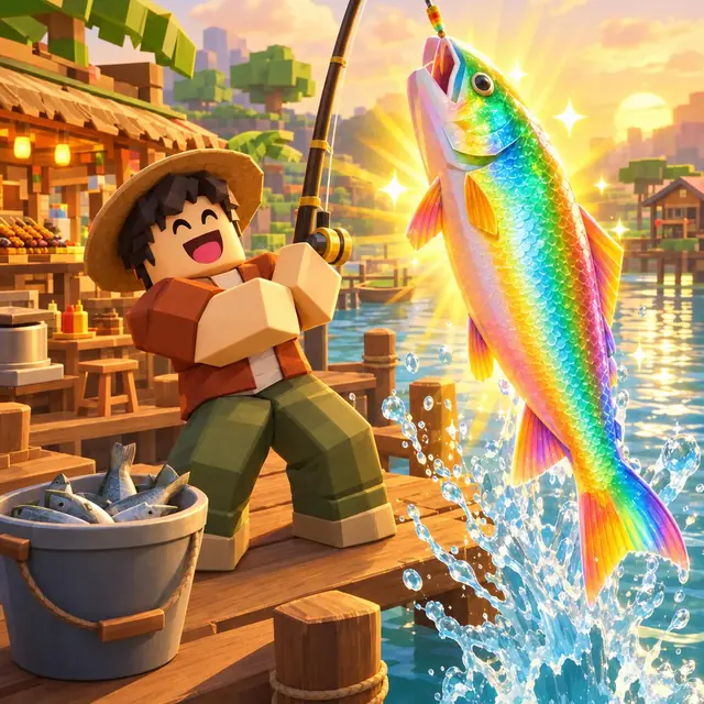 A rainbow fish caught in the fishing mini game